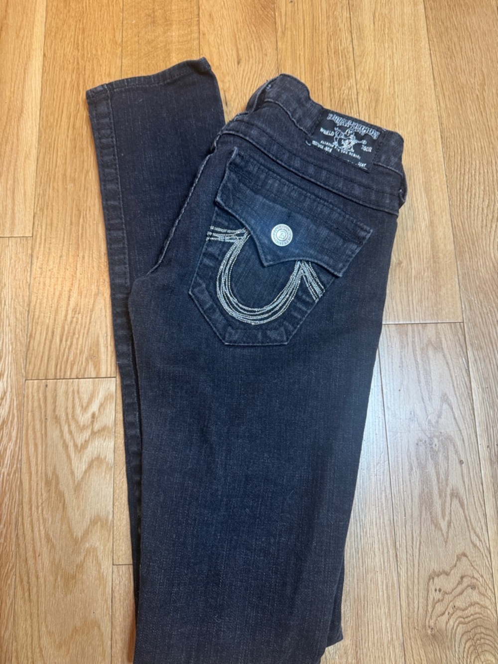 True Religion Women's Black Skinny Jeans with Contrast Pocket Stitching